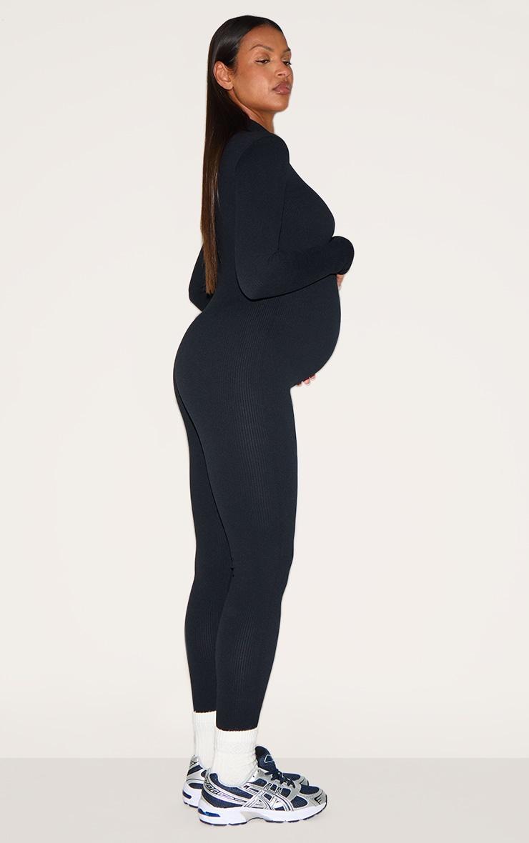 Maternity Black Snatched Ribbed Jumpsuit Product Image