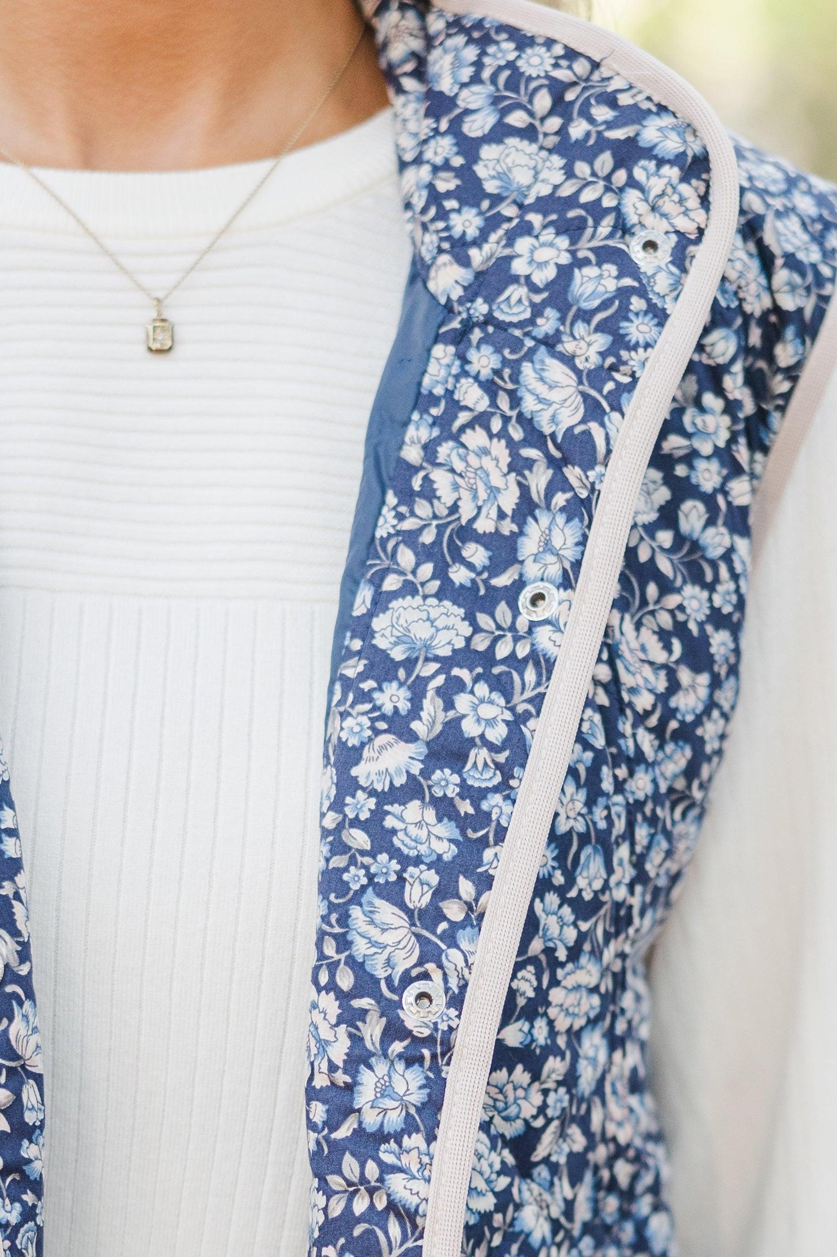 Out On The Town Navy Blue Ditsy Floral Vest Female Product Image