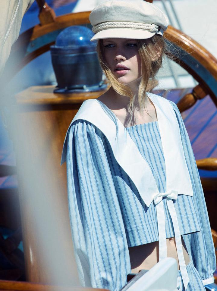 Linen Stripe Shorts — Blue Product Image