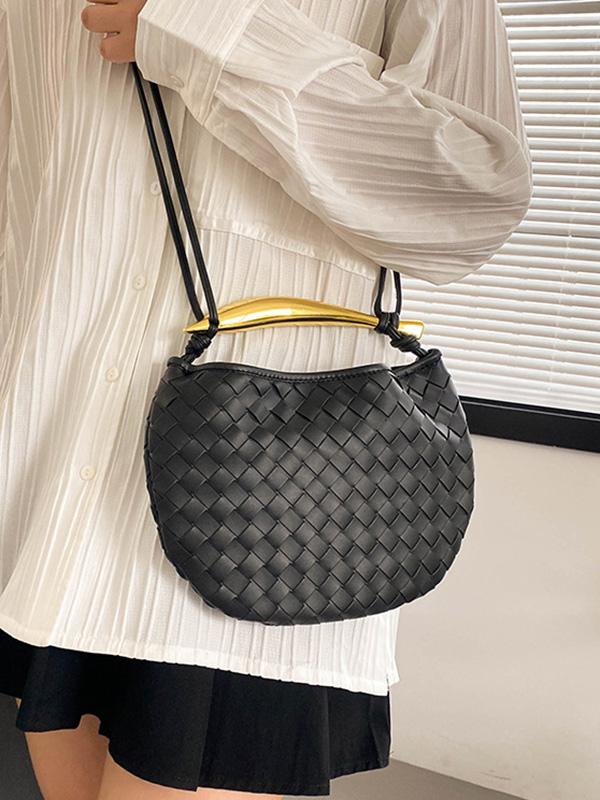 Geometric Split-Joint Woven Zipper Bags Handbags Product Image