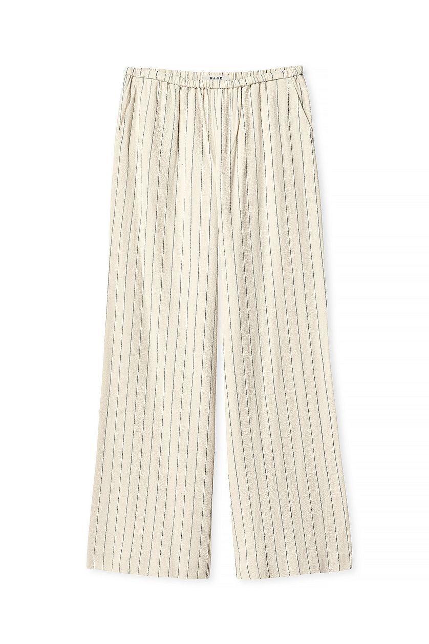 Elastic Mid Waist Linen Blend Pants Product Image