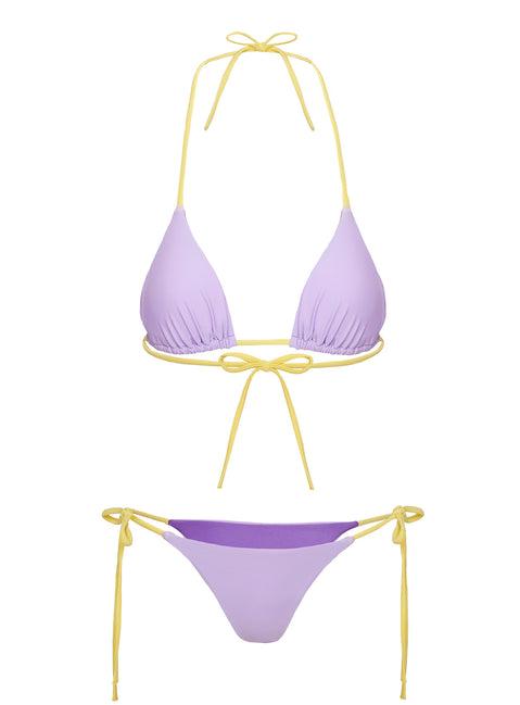 Jenner Tie Side Ruched Bikini Bottom Yellow / Purple Product Image