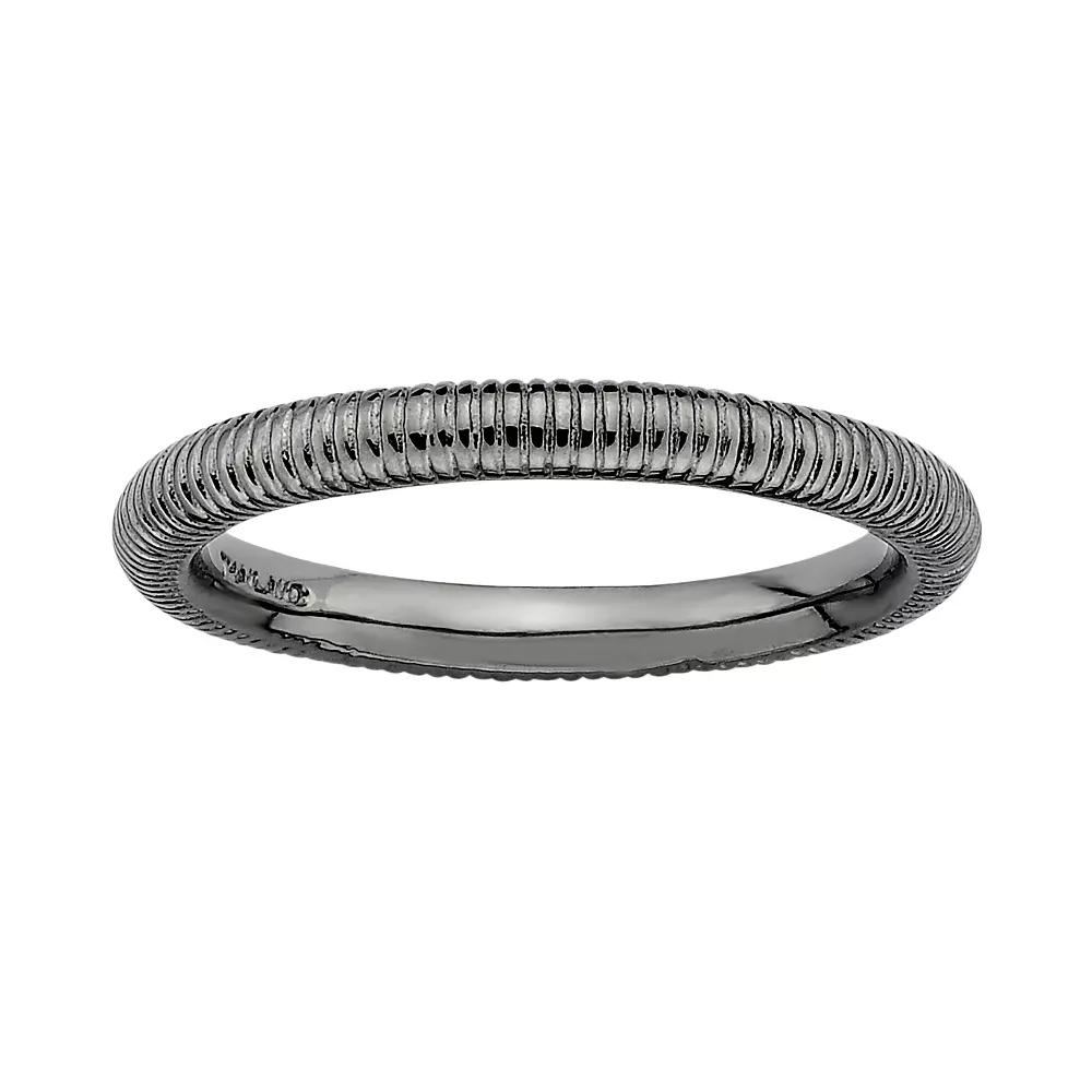 Stacks & Stones Ruthenium-Plated Sterling Silver Ribbed Stack Ring, Women's, Size: 6, Black Product Image