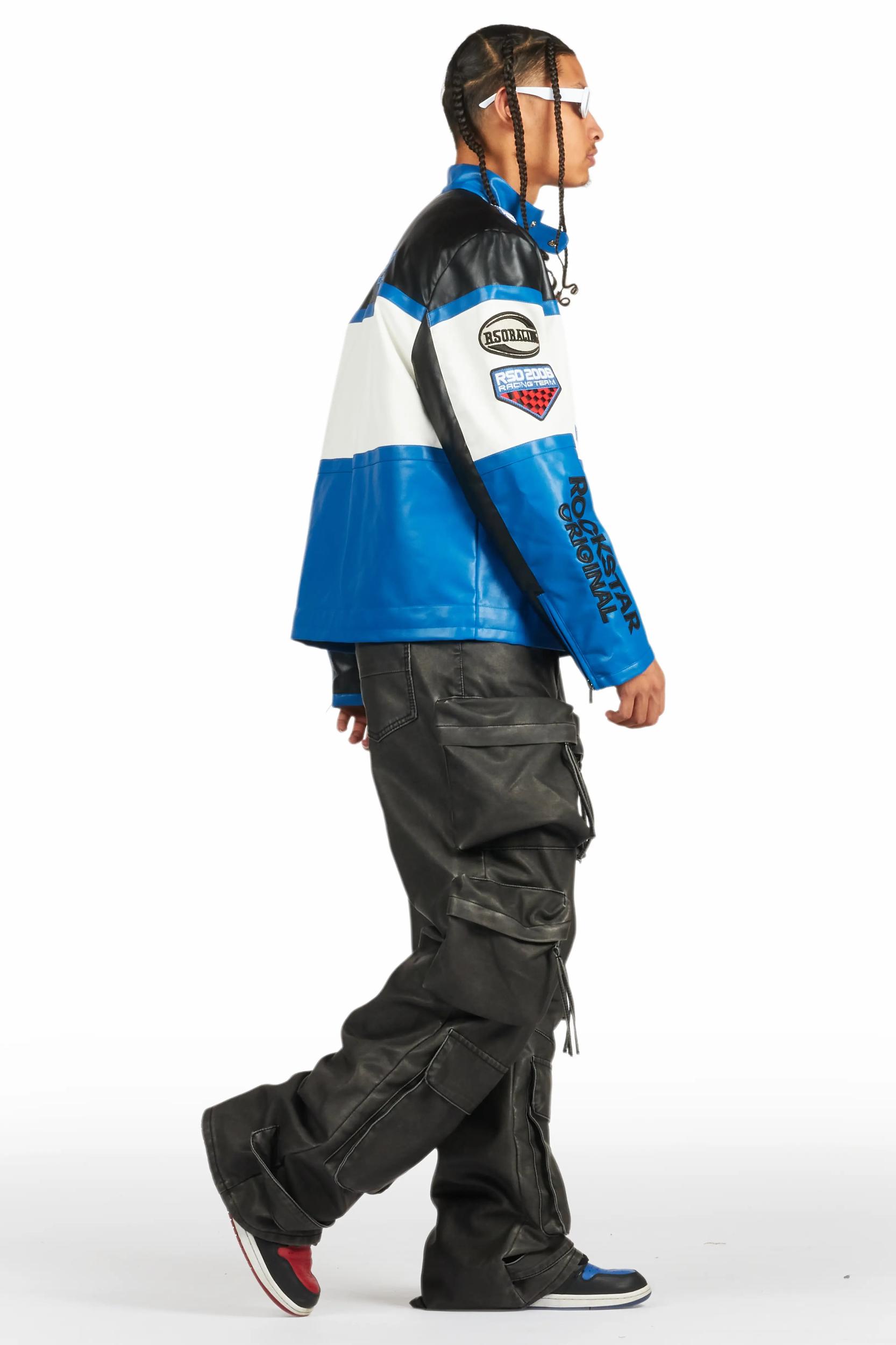 Lenz Black Distressed PU Stacked Leather Jean Male Product Image