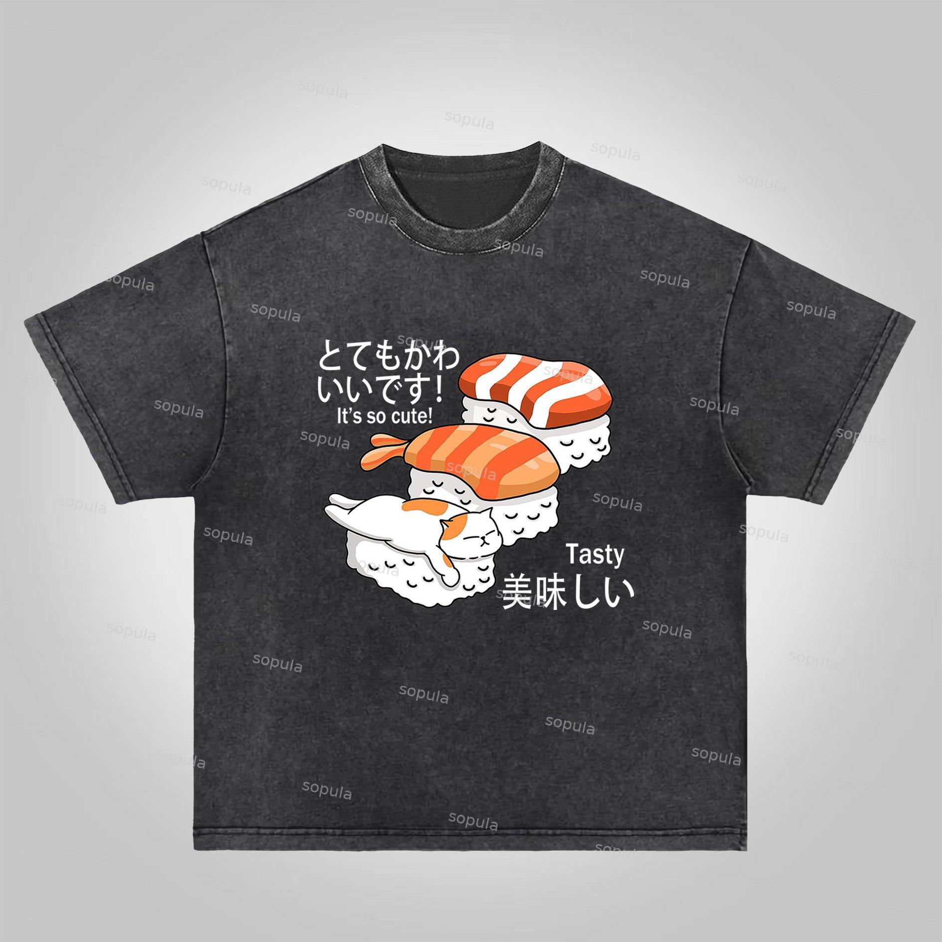 Sopula Fun Sushi Graphic Print Acid Washed T-Shirt Product Image