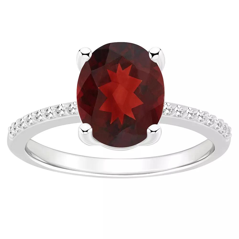 Alyson Layne Sterling Silver 10 mm x 8 mm Oval Gemstone & 1/10 Carat T.W. Diamond Ring, Women's, Red Product Image