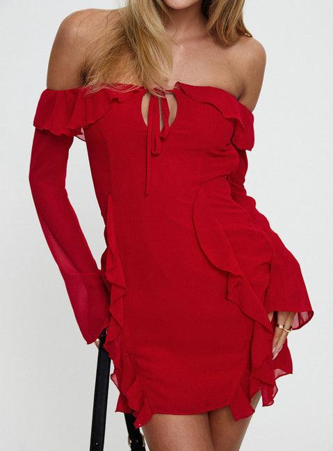 Mollins Long Sleeve Mini Dress Red Product Image