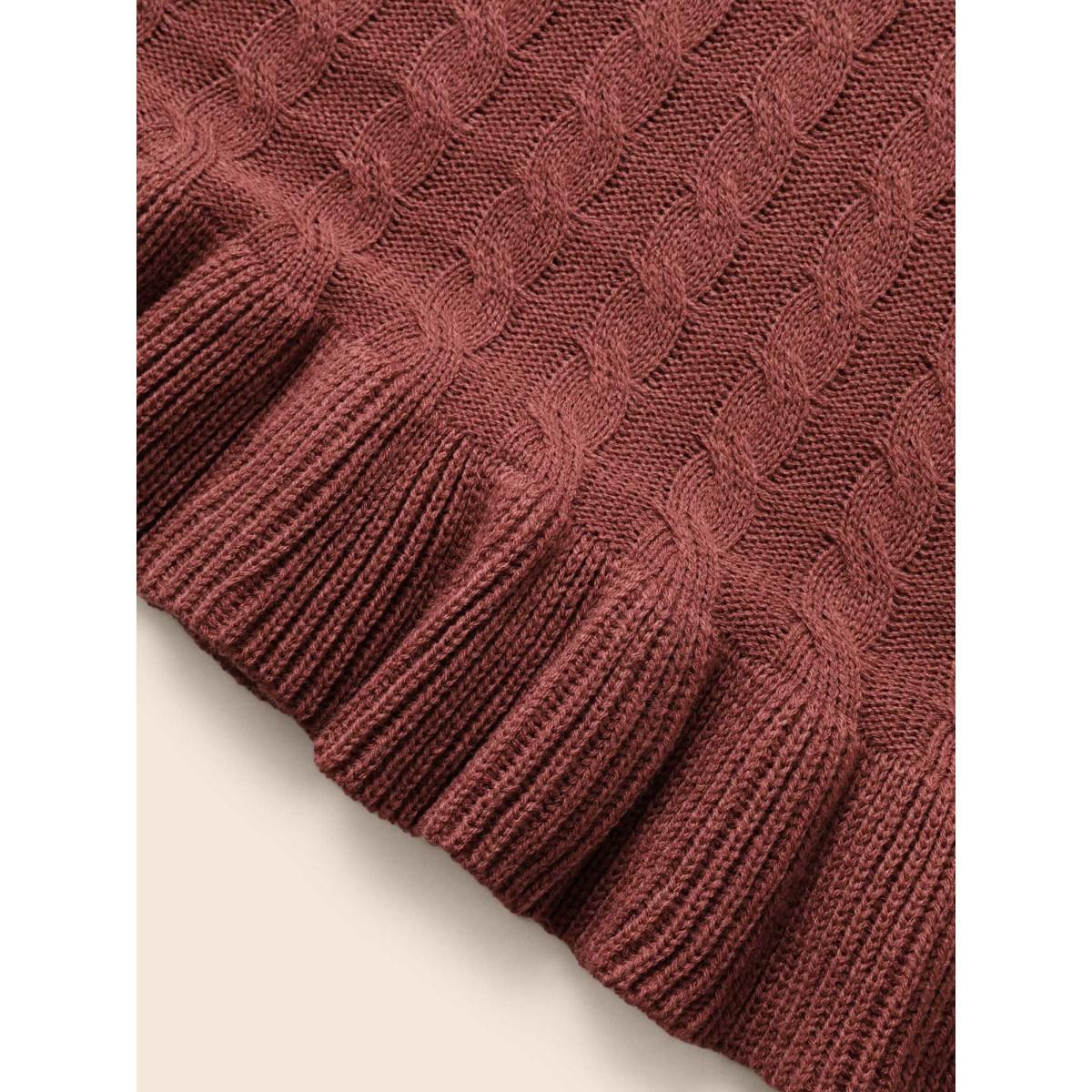 Plus Size Round Neck Cable Knit Ruffle Trim Sweater Dress DustyPink Women Resort Bodycon Long Sleeve Vacation Sweater Dresses BloomChic 10/M Product Image