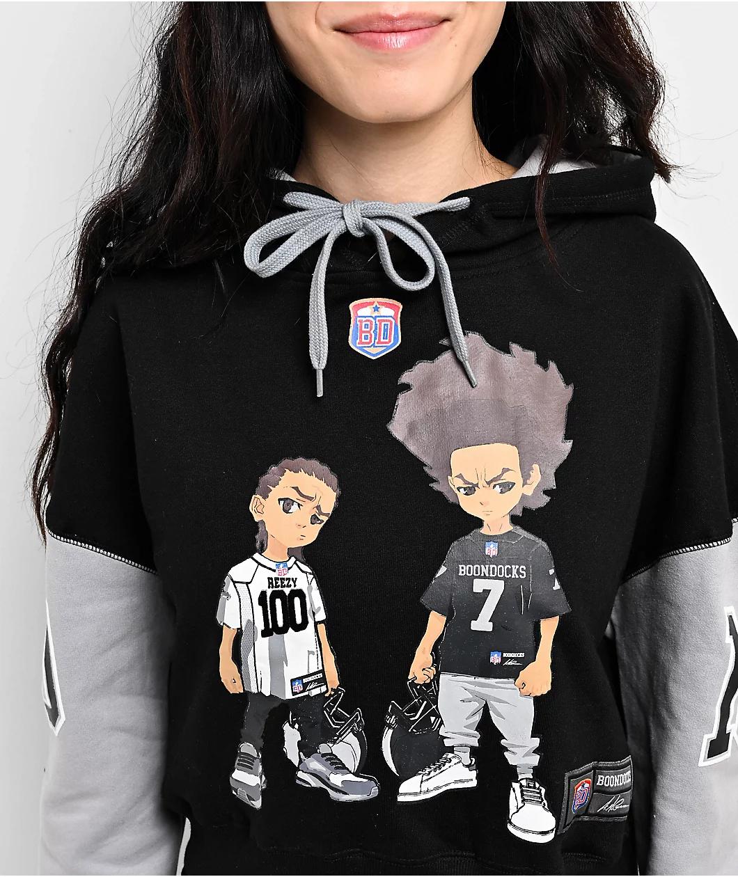 The Boondocks Riley & Huey Black & Grey Crop Hoodie Product Image