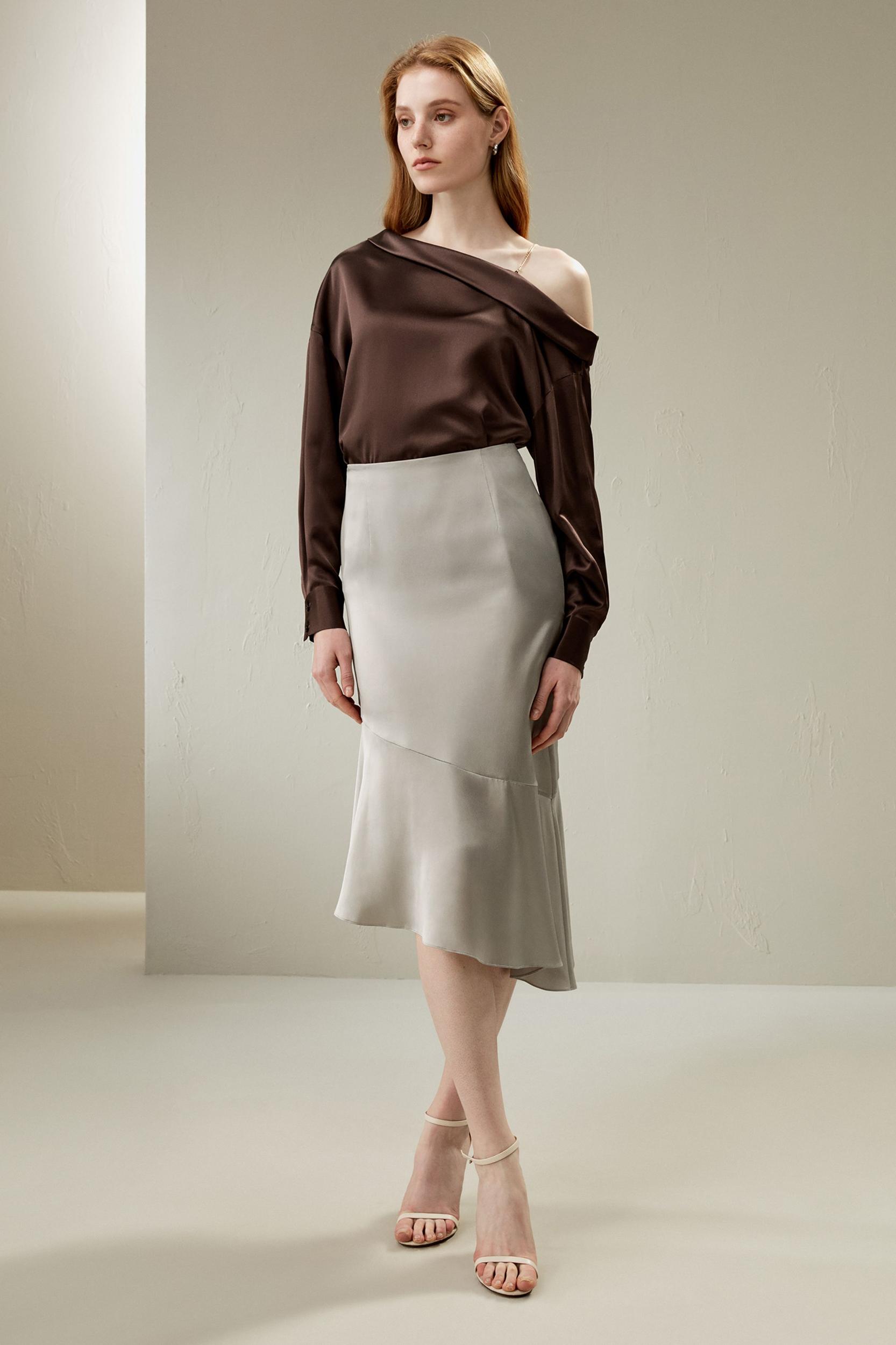 Silk Asymmetrical Fishtail Skirt Product Image