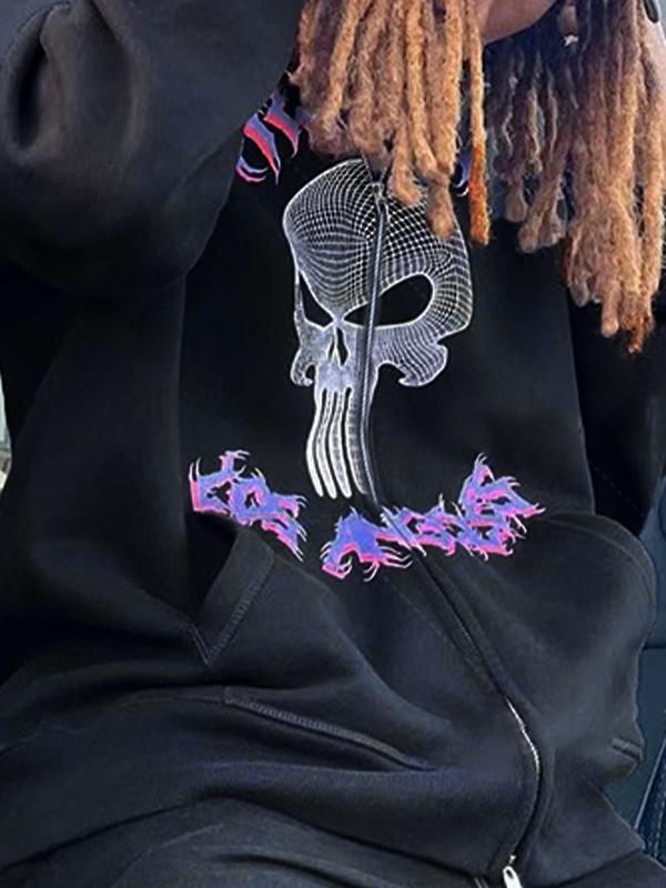 Men's Rock Skull Print Oversized Hoodie Product Image