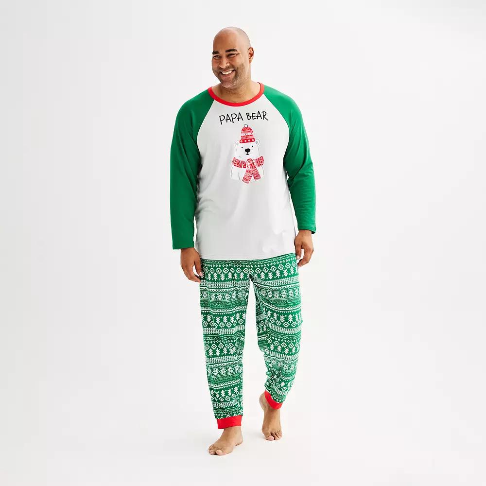 Big & Tall Jammies For Your Families® Bear Pajama Top & Pajama Bottoms Set, Men's, Size: 4XB, Green Fairisle Product Image