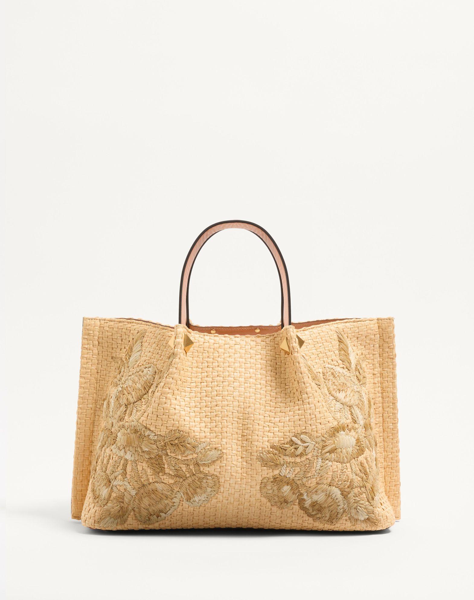 Medium Shopping Bag In Raffia With Floral Embroidery Product Image