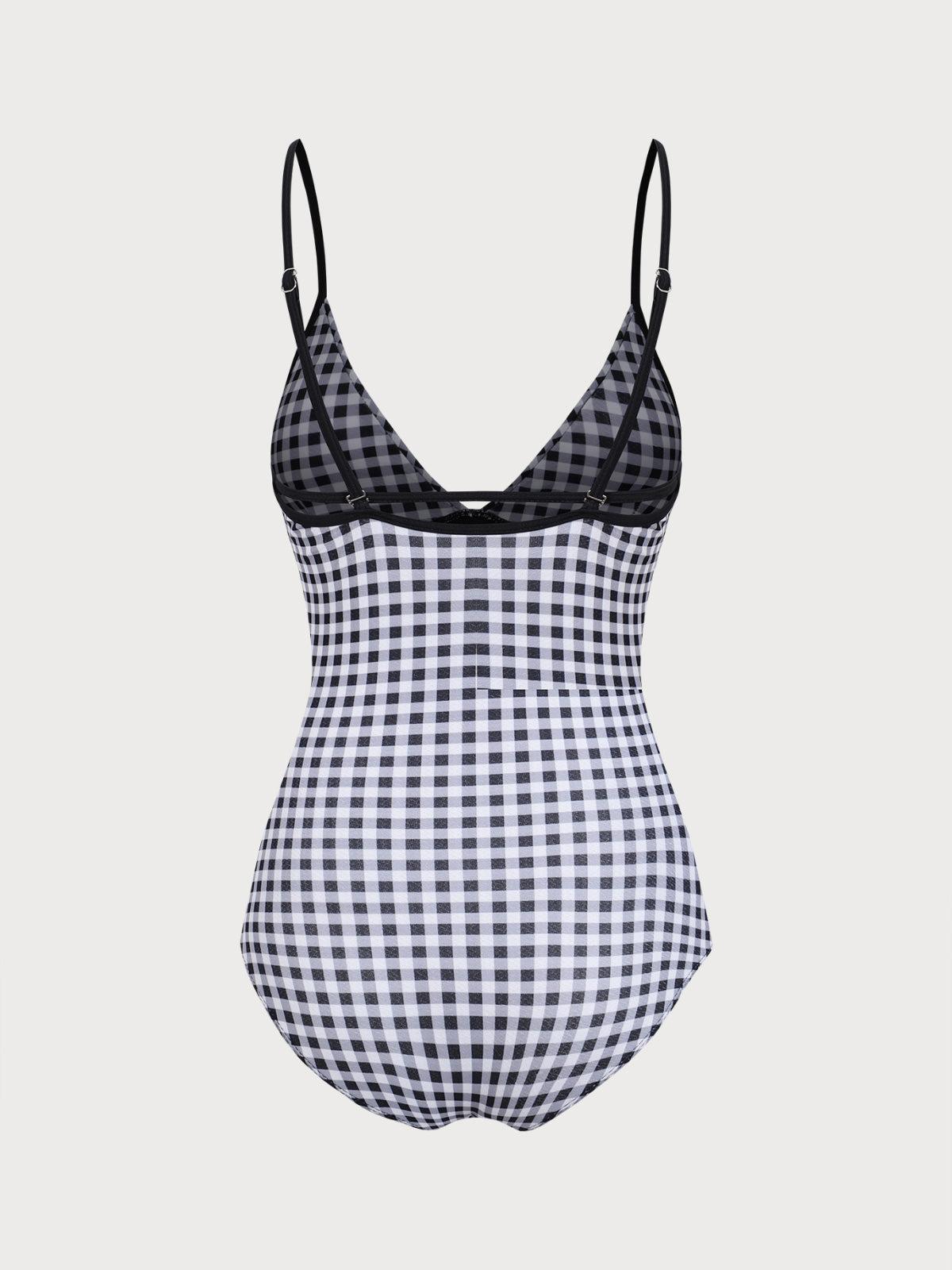 Black Plaid One-Piece Swimsuit Product Image