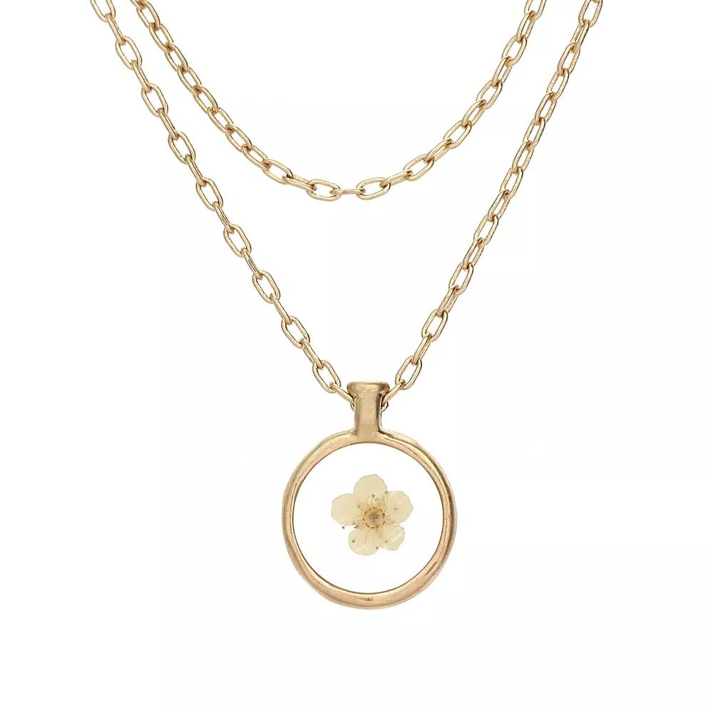 Bella Uno Worn Gold Tone White Pressed Flower Layered Chain Pendant Necklace, Women's, Size: 18-20" ADJ Product Image