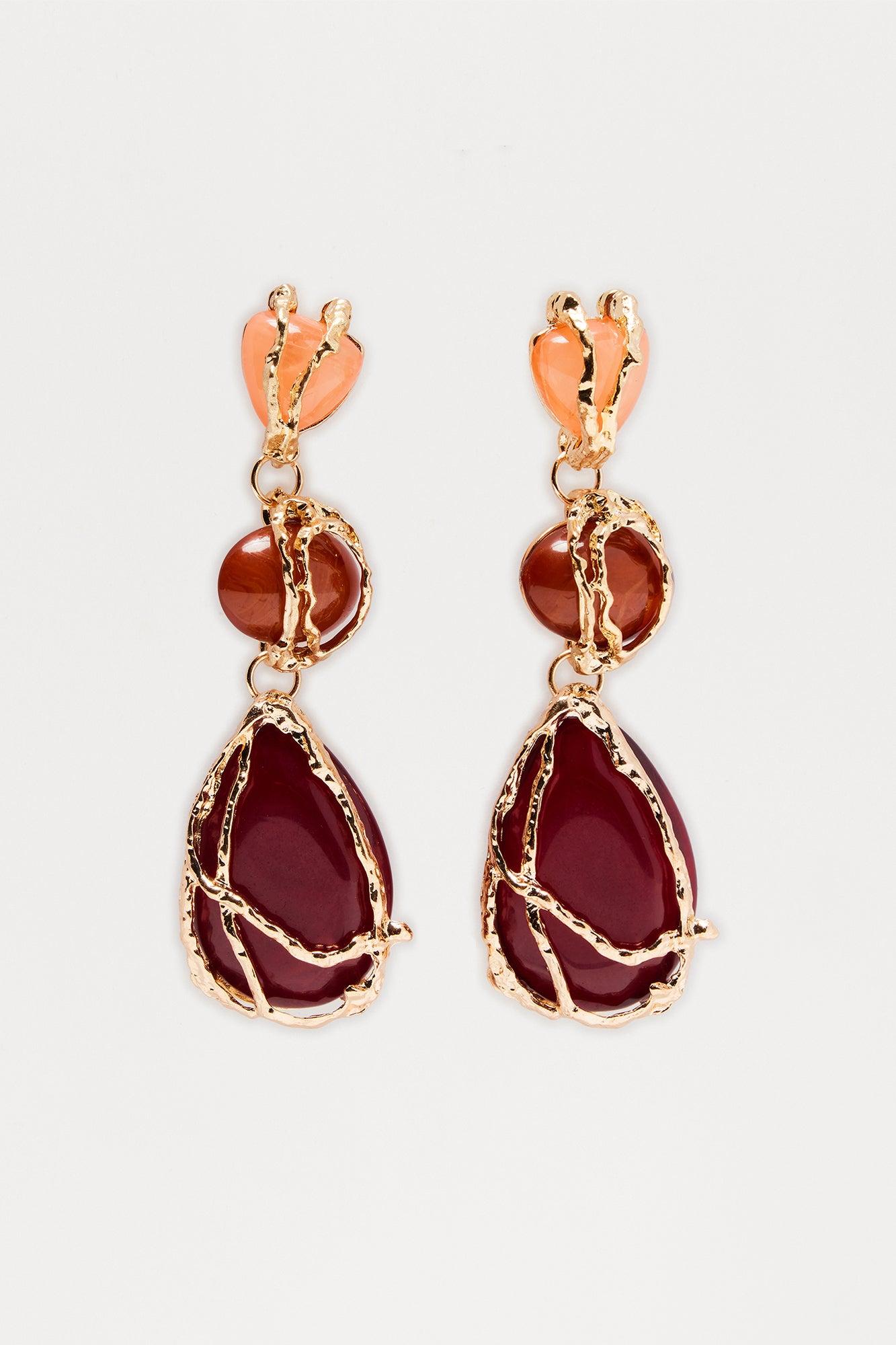 Let The Fun Continue Marble Drop Earrings  - Burgundy/combo Female Product Image