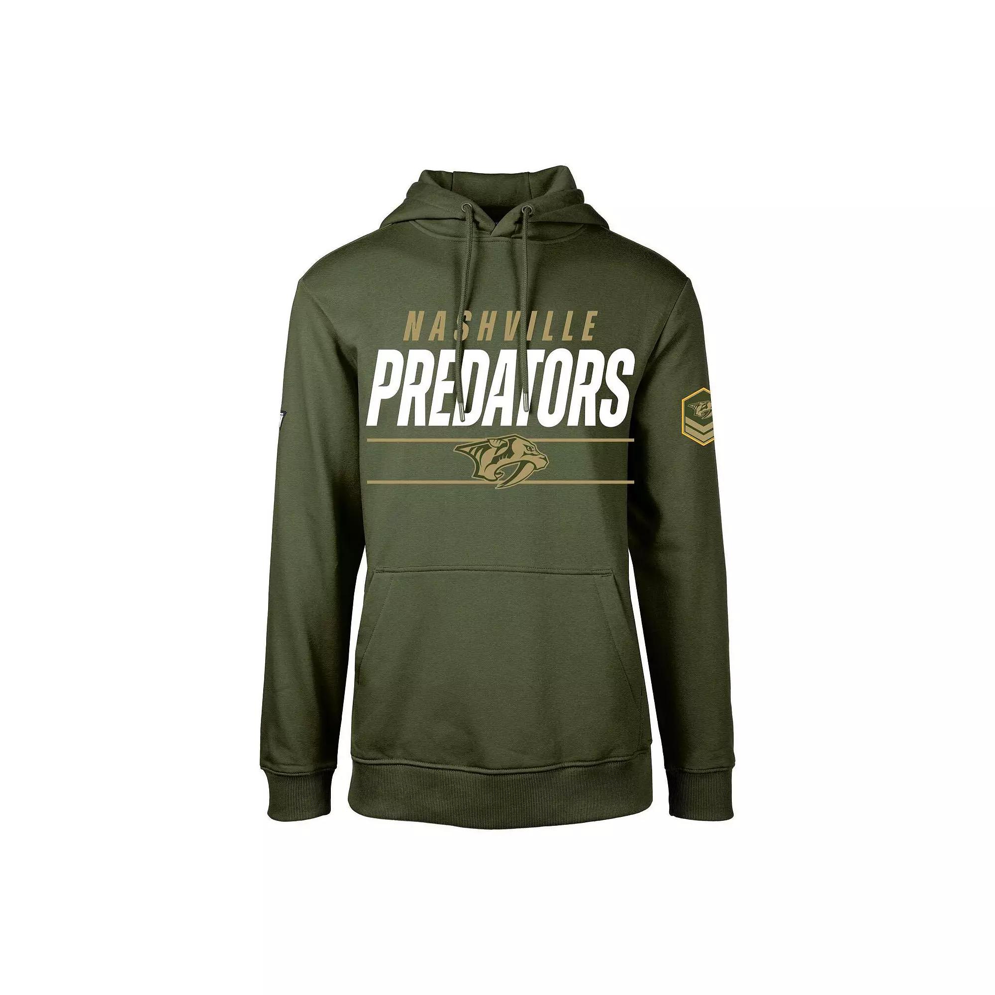Mens Levelwear Olive Nashville Predators Podium Fleece Pullover Hoodie Product Image