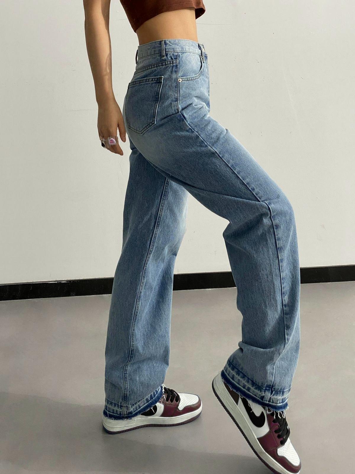 Bleached Raw Hem Boyfriend Jeans Product Image