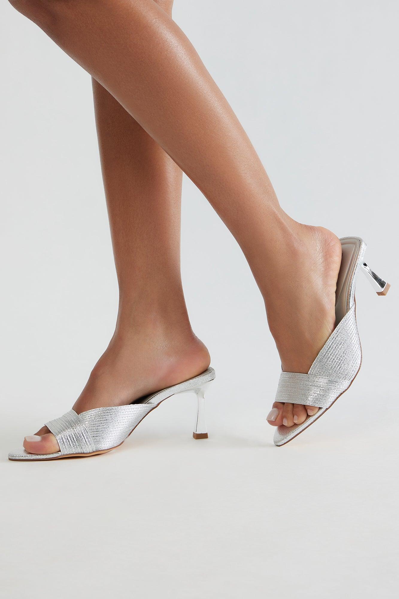 Gloria Pointed Toe Mules - Silver Product Image