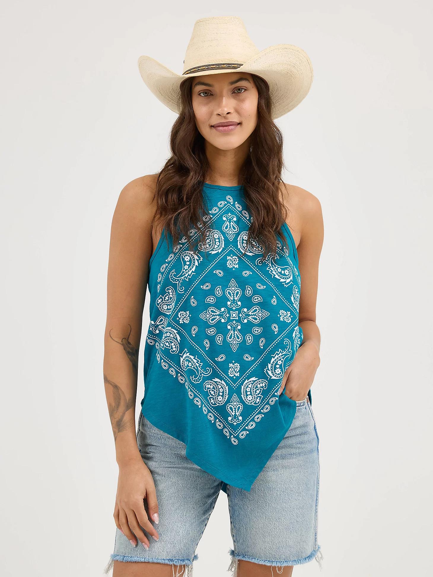 Women's Wrangler Bandana Diamond Front Tank in Washed Product Image