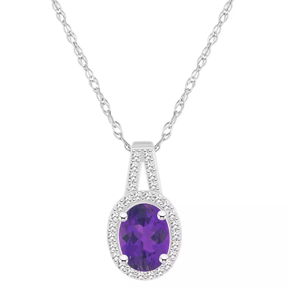 Celebration Gems Sterling Silver Gemstone & 1/7 Carat T.W. Diamond Halo Pendant Necklace, Women's,  Product Image