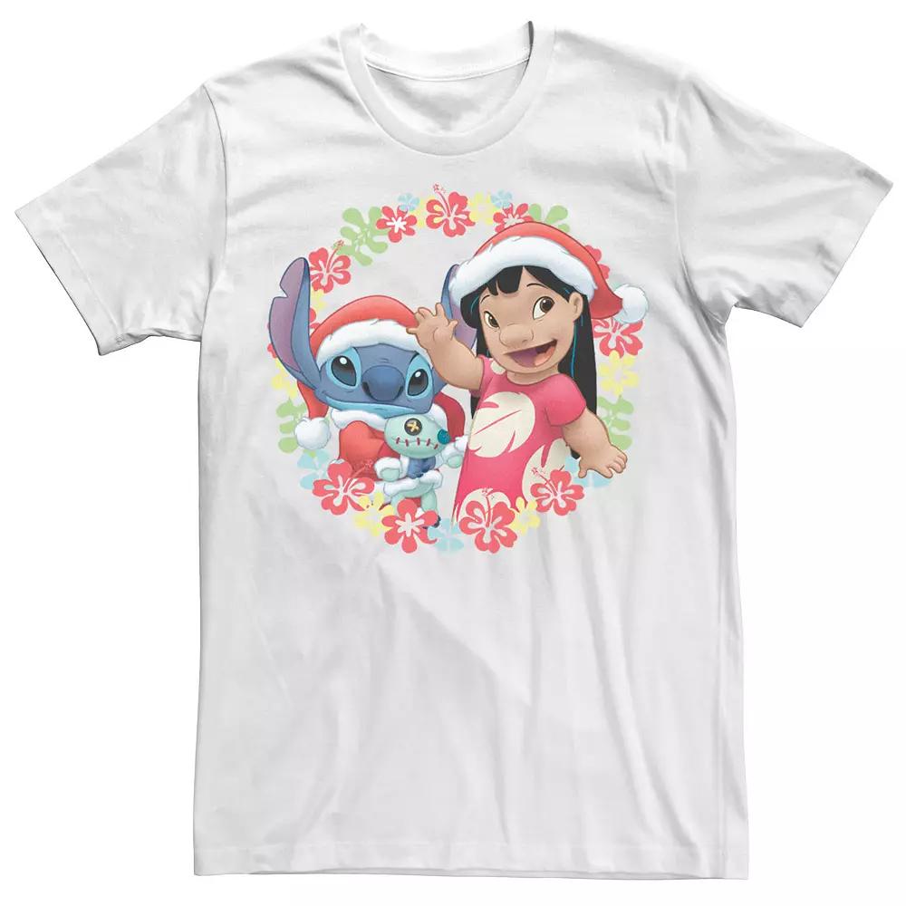 Disney's Lilo & Stitch Christmas Hawaiian Flower Wreath Men's Tee,  Product Image