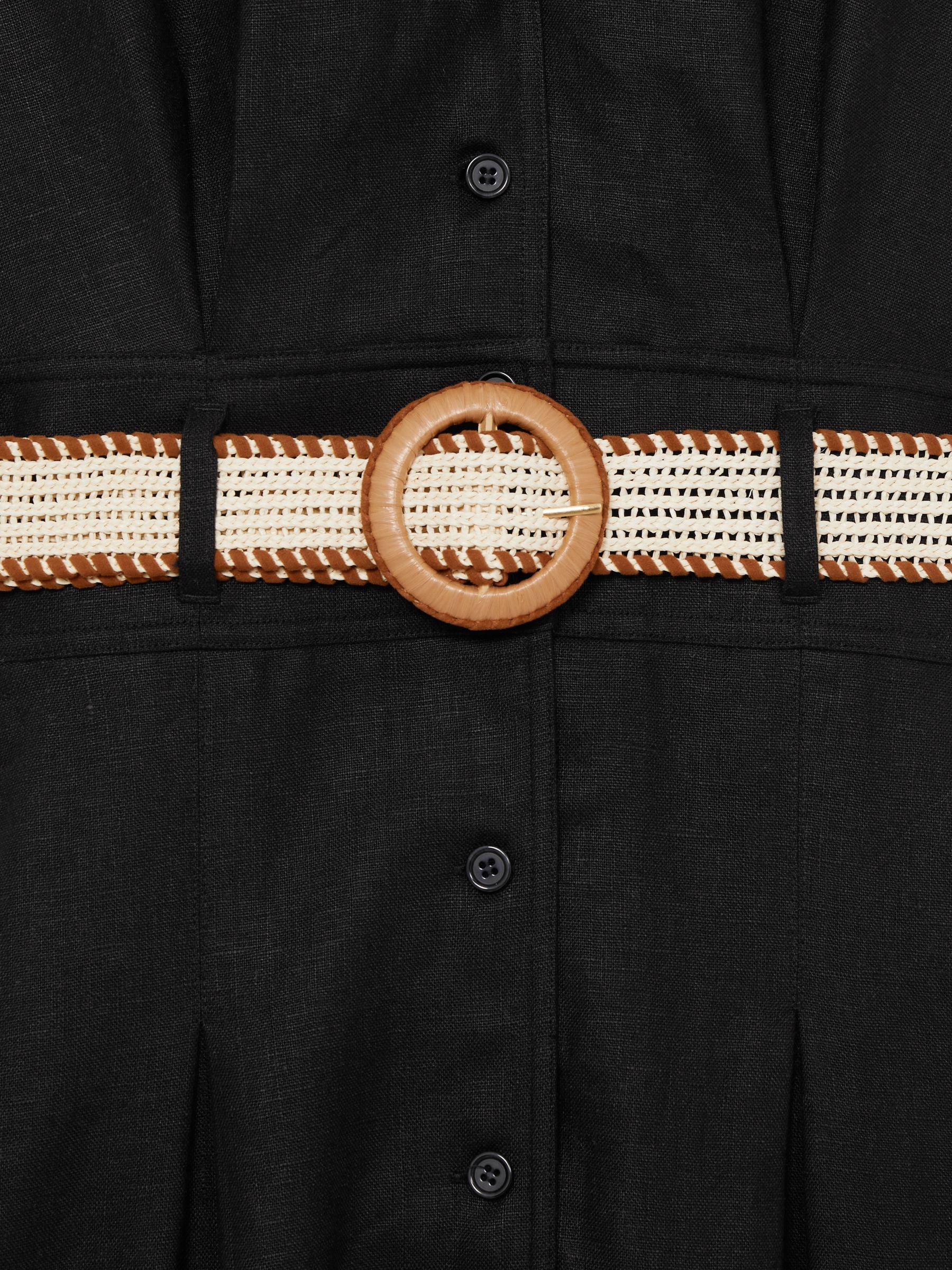 Linen Belted Sleeveless Midi Dress in Black Product Image