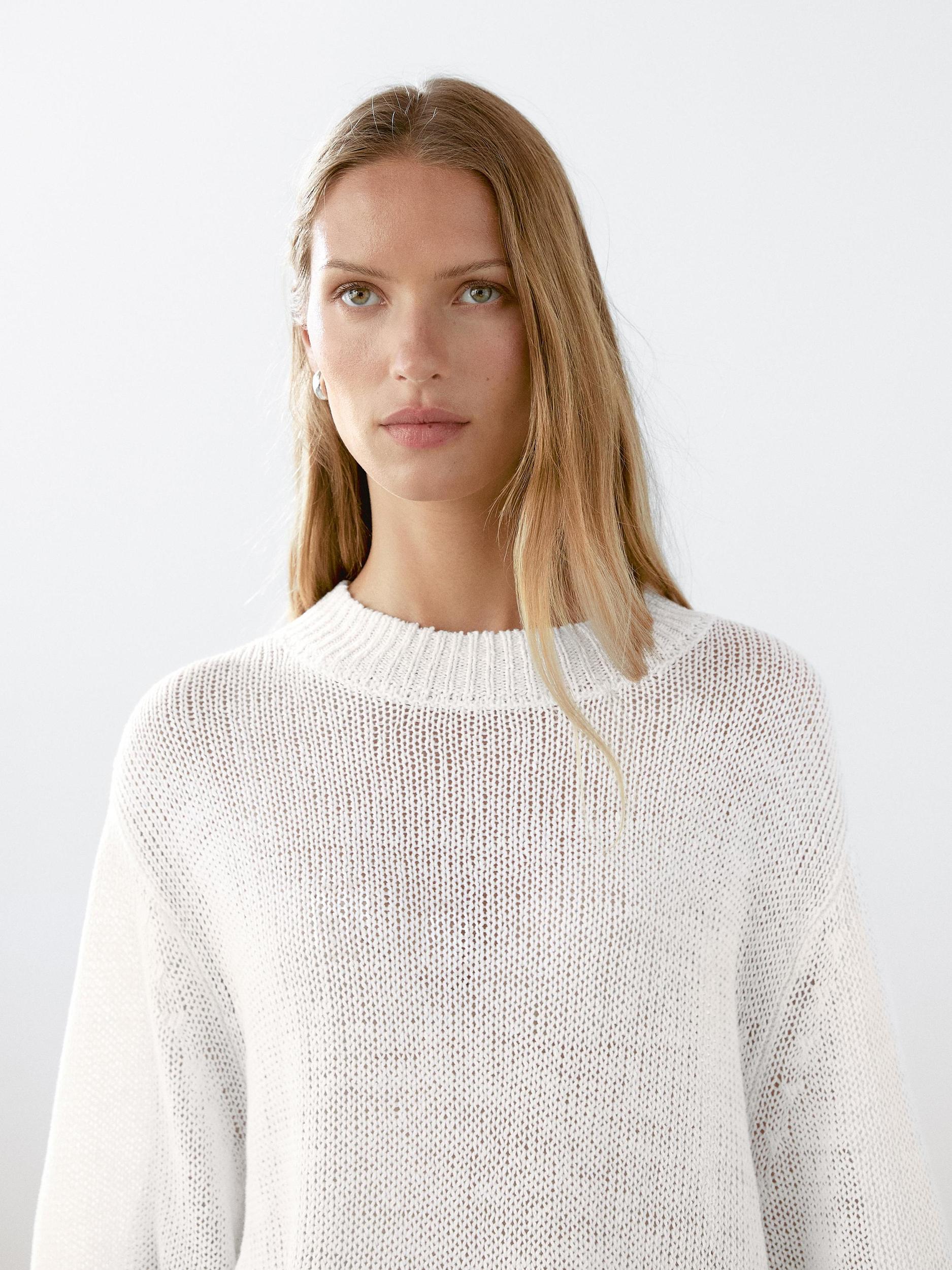 Short sleeve linen knit sweater Product Image