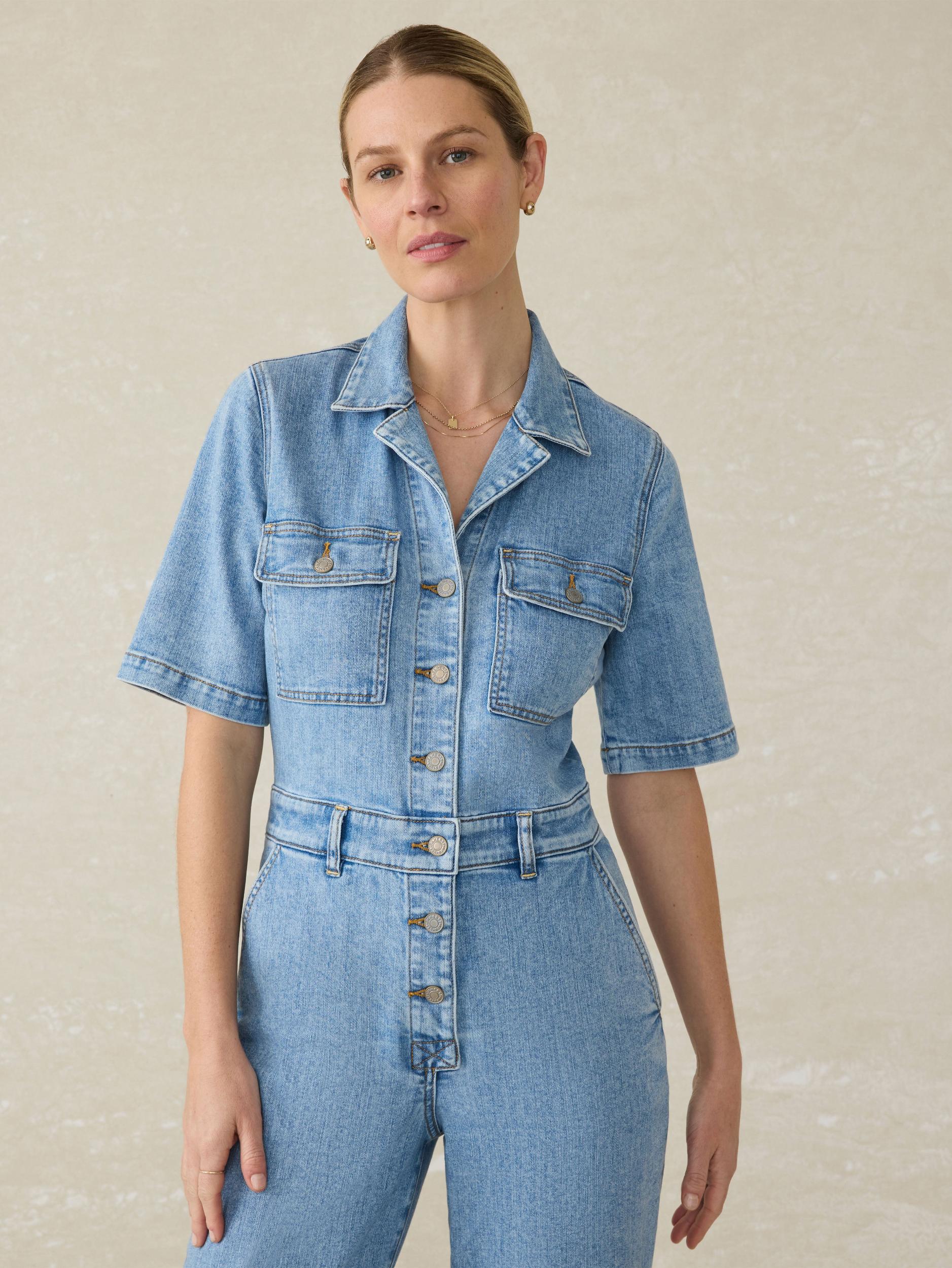 Short-Sleeve Denim Michelle Jumpsuit - Cloudlight Wash Female Product Image