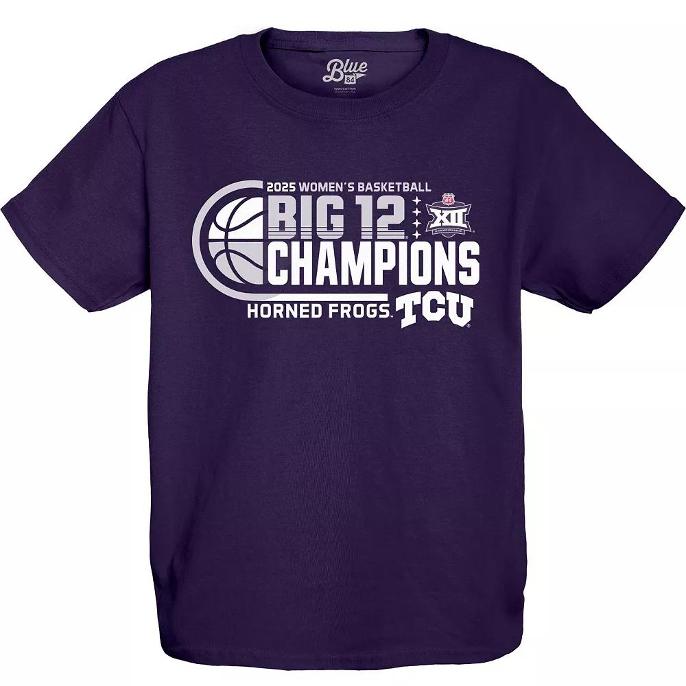 Youth Blue 84 Purple TCU Horned Frogs 2025 Big 12 Women's Basketball Conference Tournament Champions Locker Room T-Shirt, Girl's, Size: YTH Large Product Image
