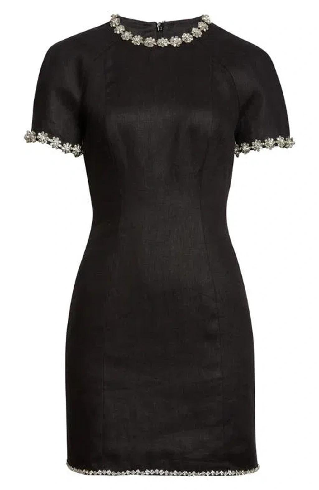 ZIMMERMANN Rebellion Jewel Embellished Linen Minidress In Black Product Image