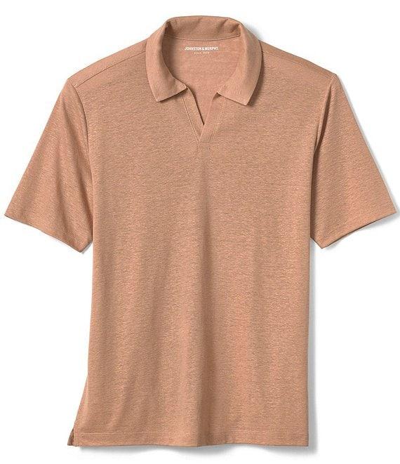 Johnston & Murphy Linen V-Neck Short Sleeve Polo Shirt Product Image