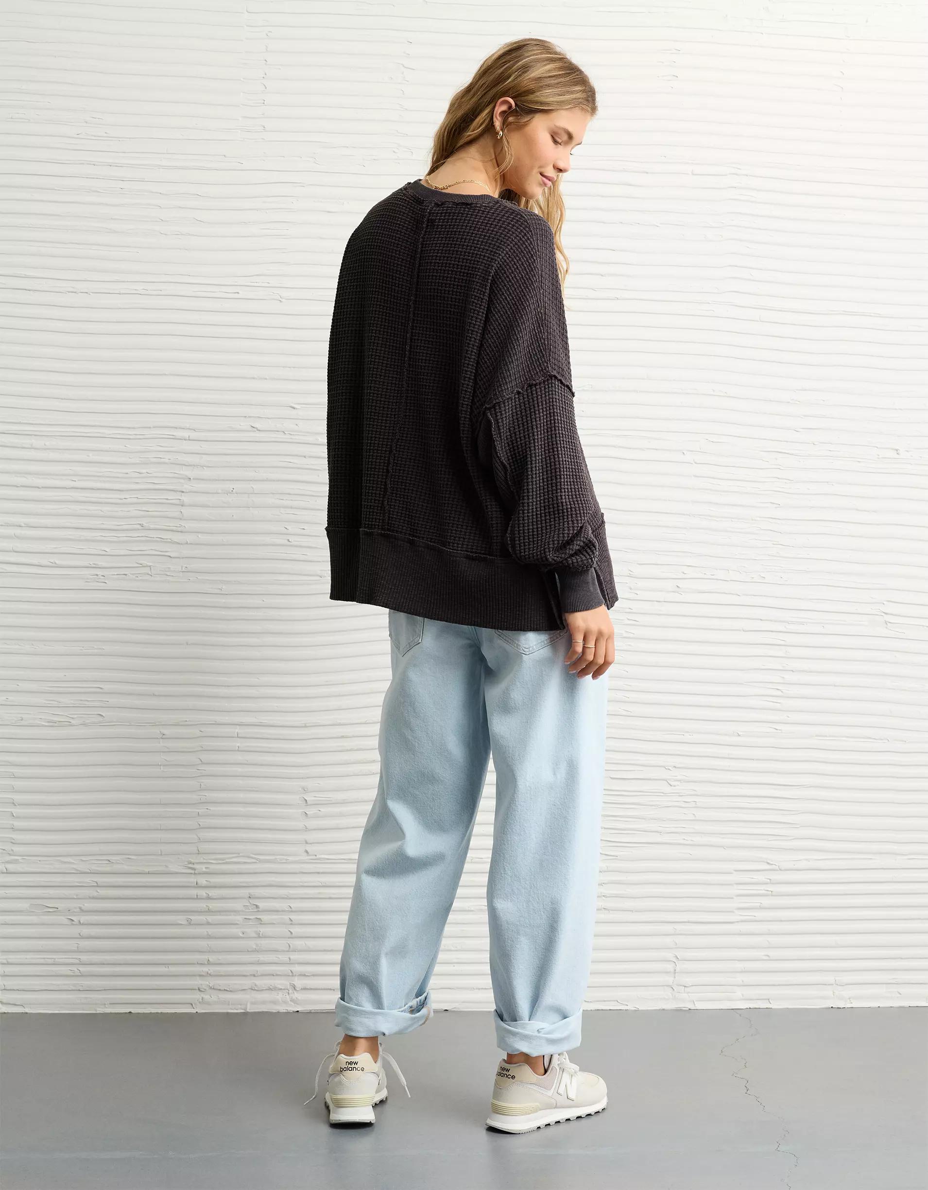 AE Big Hug Crew Neck Waffle Sweatshirt Product Image