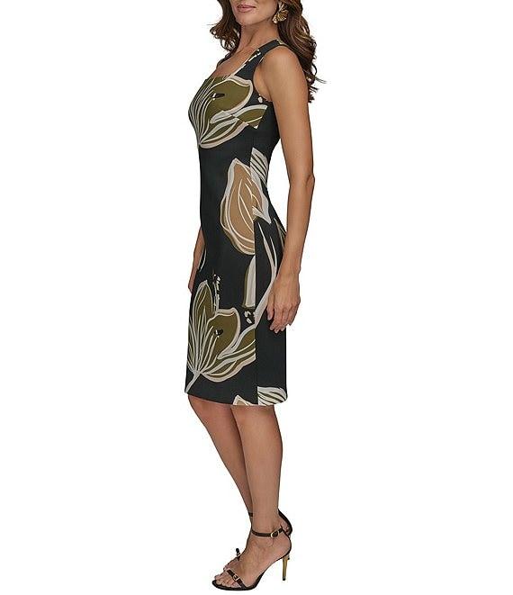 Donna Karan Square Neck Sleeveless Floral Print Sheath Dress Product Image