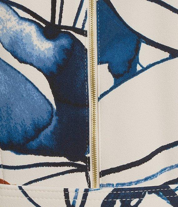 Calvin Klein Abstract Print Crew Neck Short Sleeve Belted A-Line Midi Dress Product Image