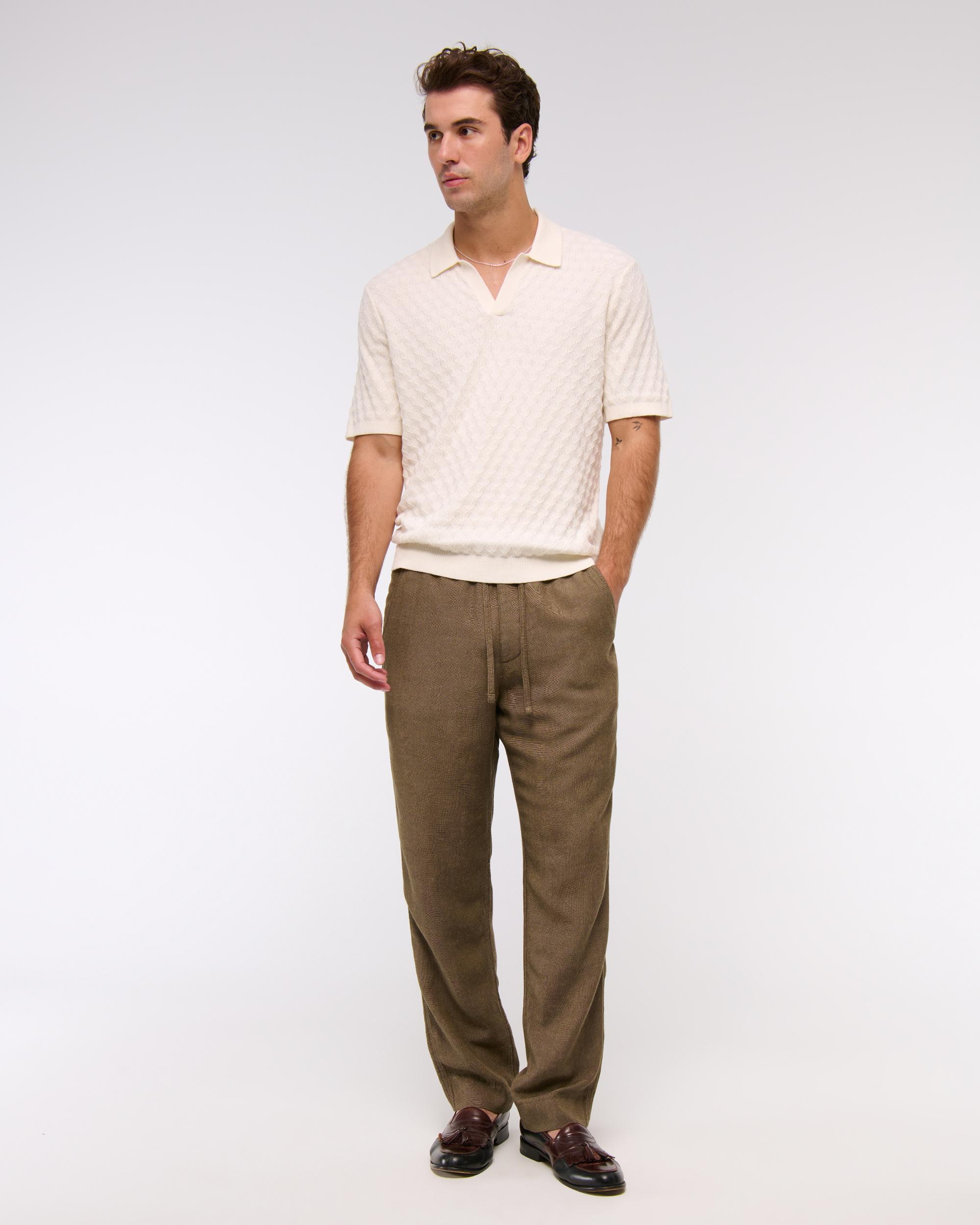 Pointelle Stitch Johnny Collar Sweater Polo Product Image