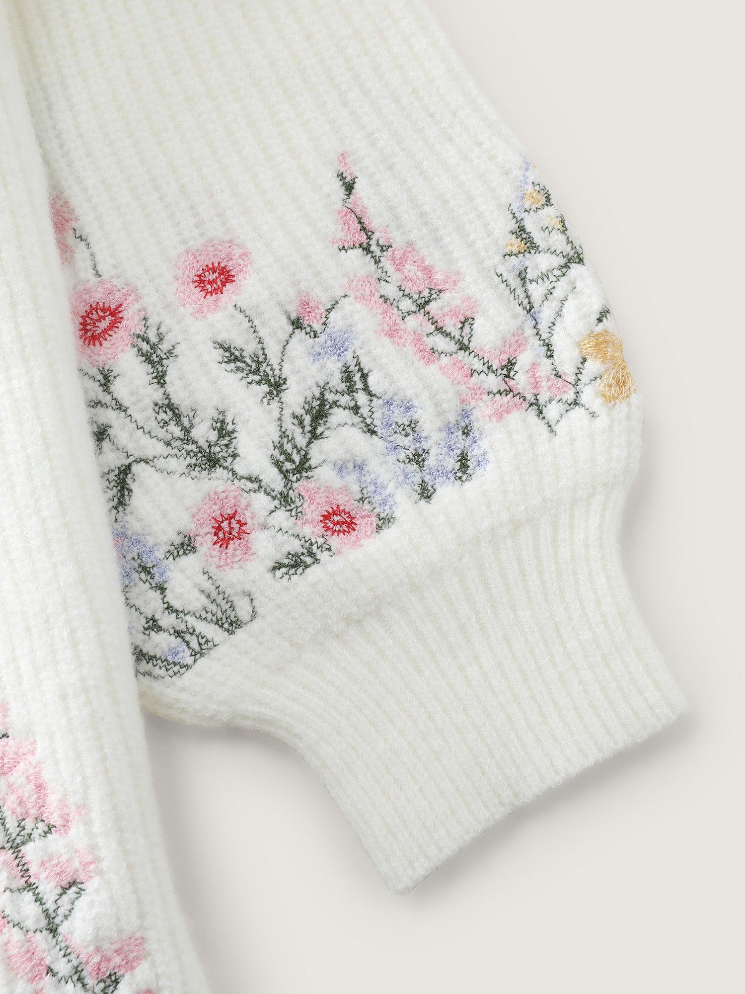 Floral Embroidery Drop Shoulder Knit Cardigan Female Product Image