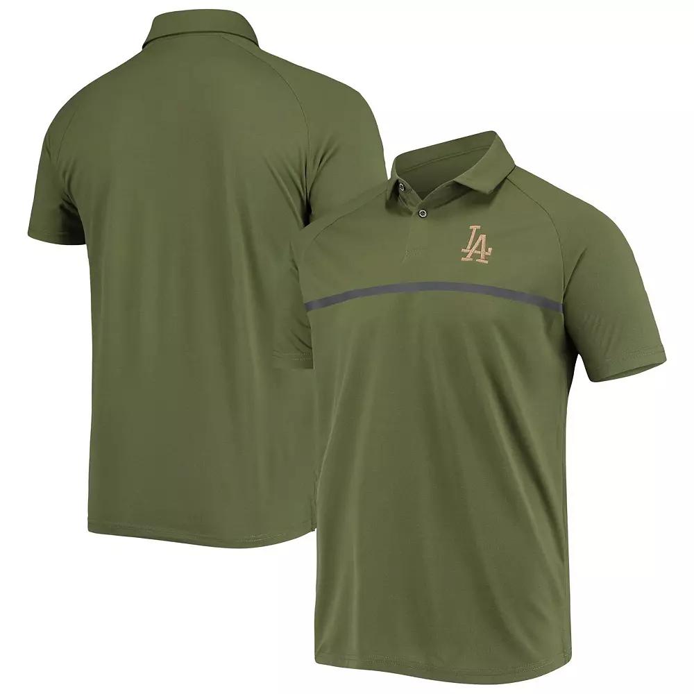 Men's Levelwear Olive Los Angeles Dodgers Delta Sector Raglan Polo,  Product Image