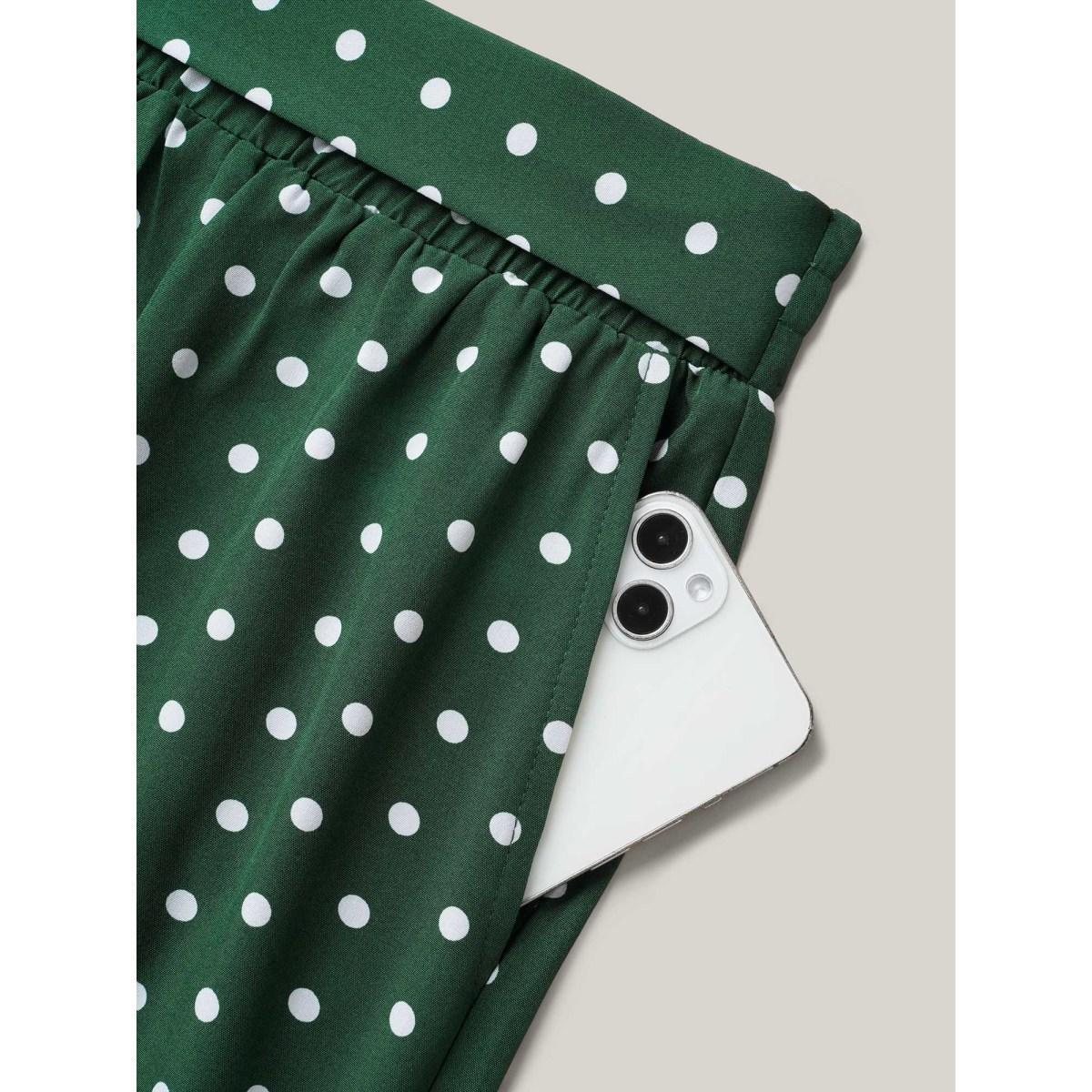 Plus Size Polka Dots Tied Wide Leg Pants Women DarkGreen Elegant Wide Leg Mid Rise Everyday Pants BloomChic 18-20/2X Product Image