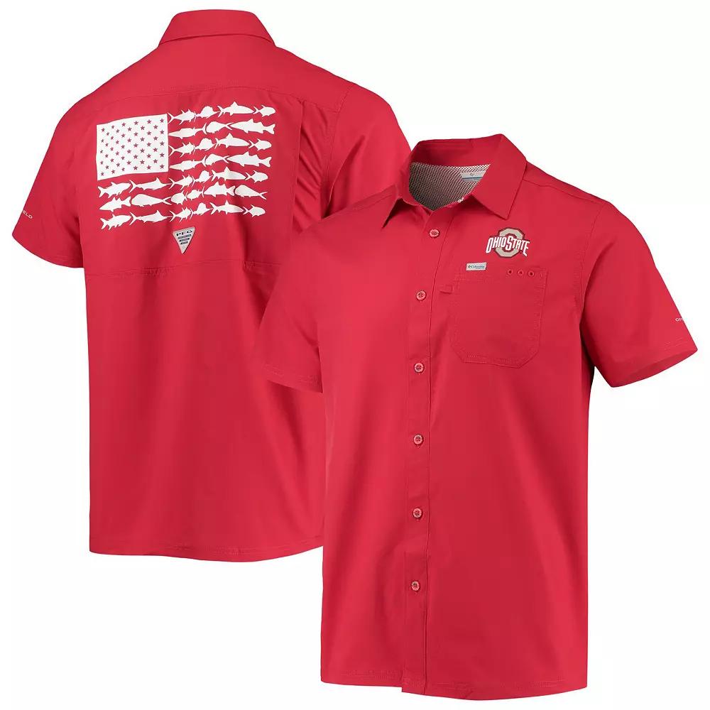 Men's Columbia PFG Scarlet Ohio State Buckeyes Slack Tide Camp Button-Up Shirt,  Product Image