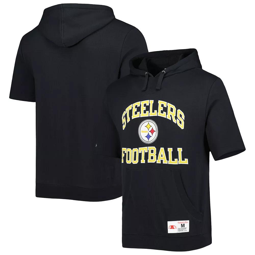 Men's Mitchell & Ness Black Pittsburgh Steelers Washed Short Sleeve Pullover Hoodie, Size: Medium Product Image