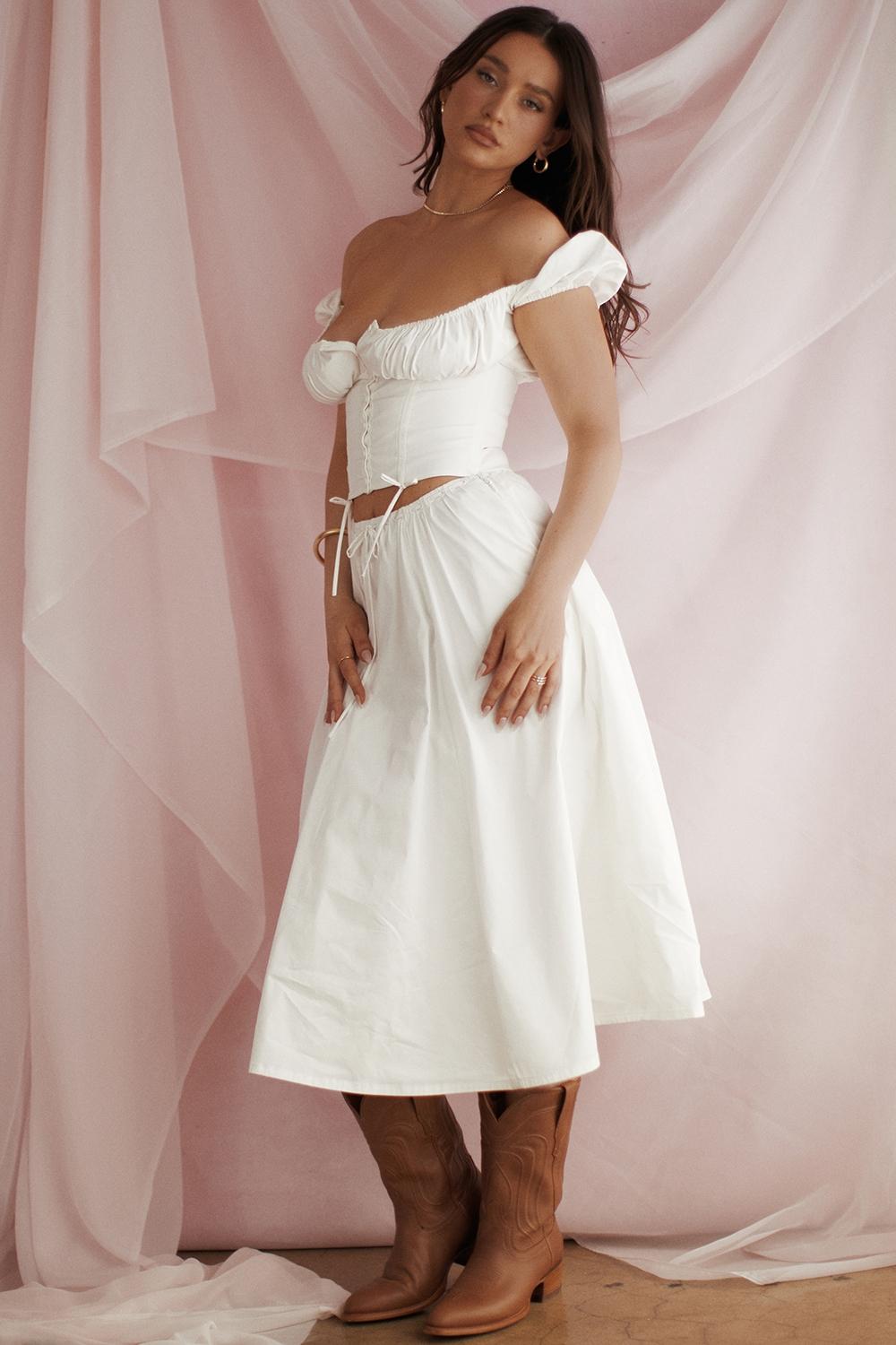 Cora  white gathered midi skirt - sale Product Image