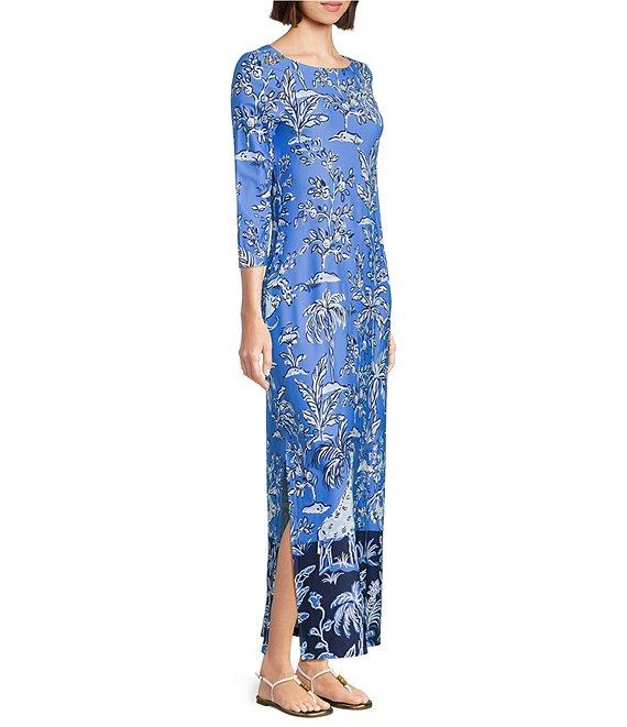 Lilly Pulitzer Seralina Printed Chillylilly UPF 50+ Boat Neck 3/4 Sleeve Maxi Dress Product Image