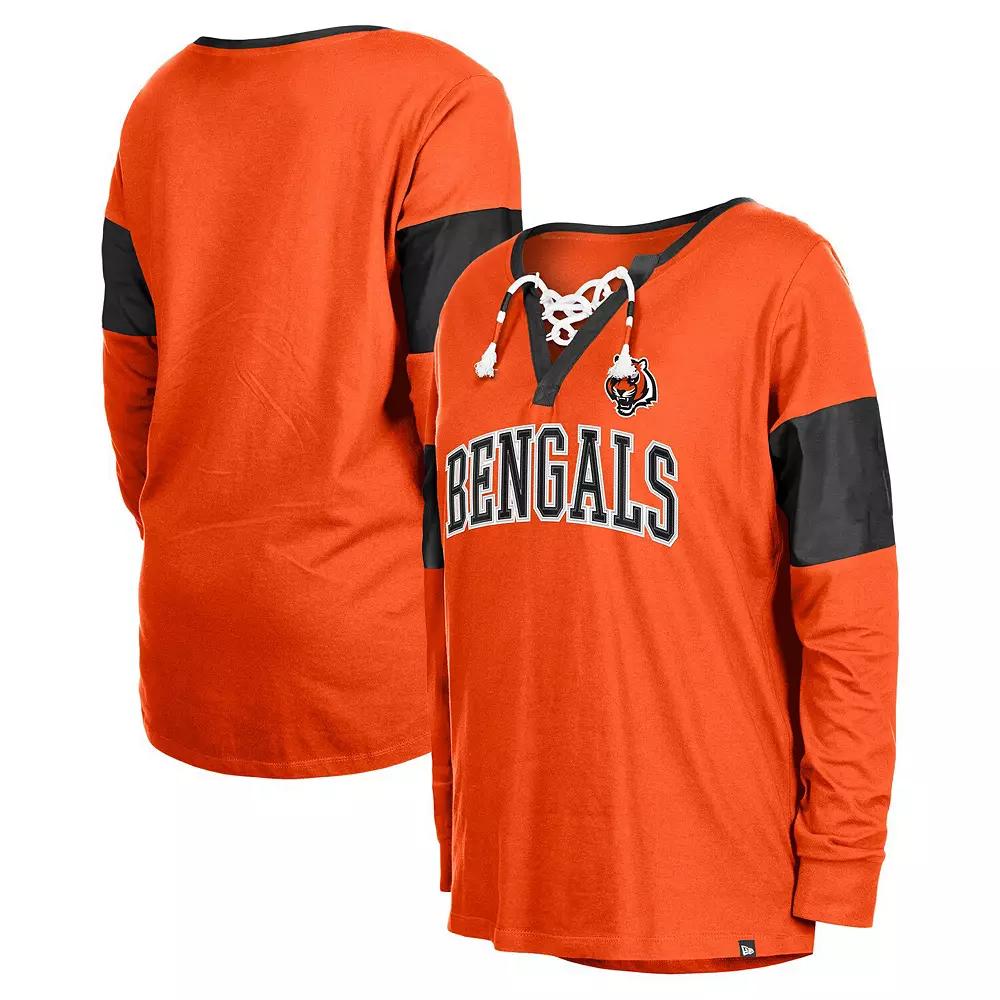 Women's New Era Orange Cincinnati Bengals Lace-Up Notch-Neck Long Sleeve T-Shirt,  Product Image