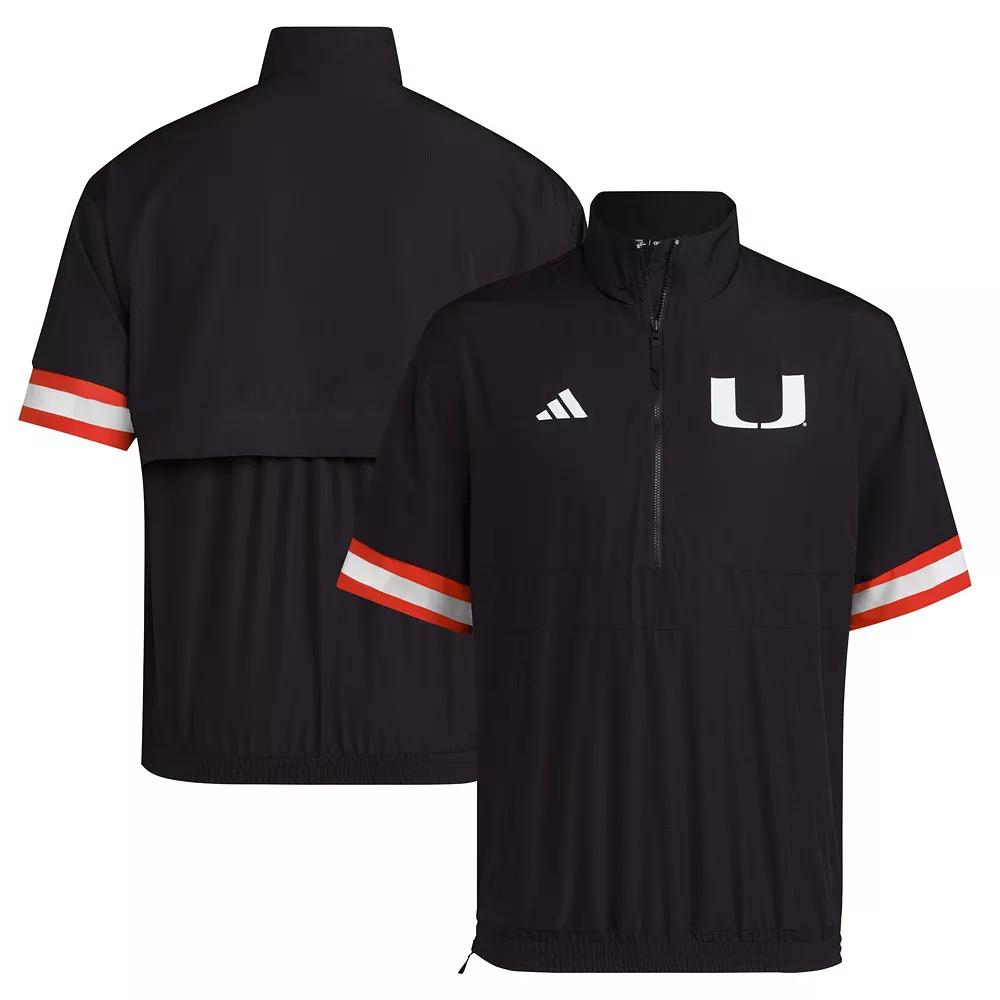 Men's adidas Black Miami Hurricanes Strategy Short Sleeve Half-Zip Jacket,  Product Image