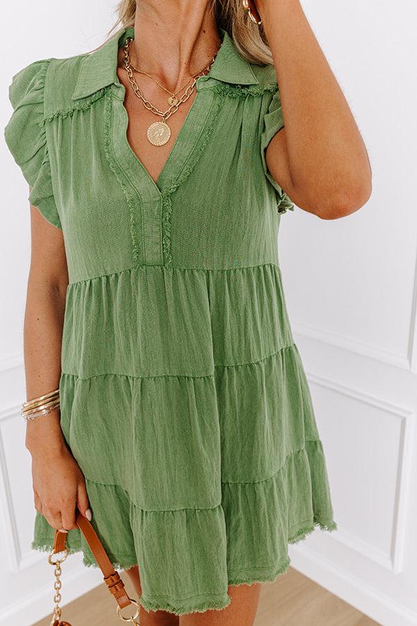 Bubbly Energy Mineral Wash Mini Dress in Olive Product Image