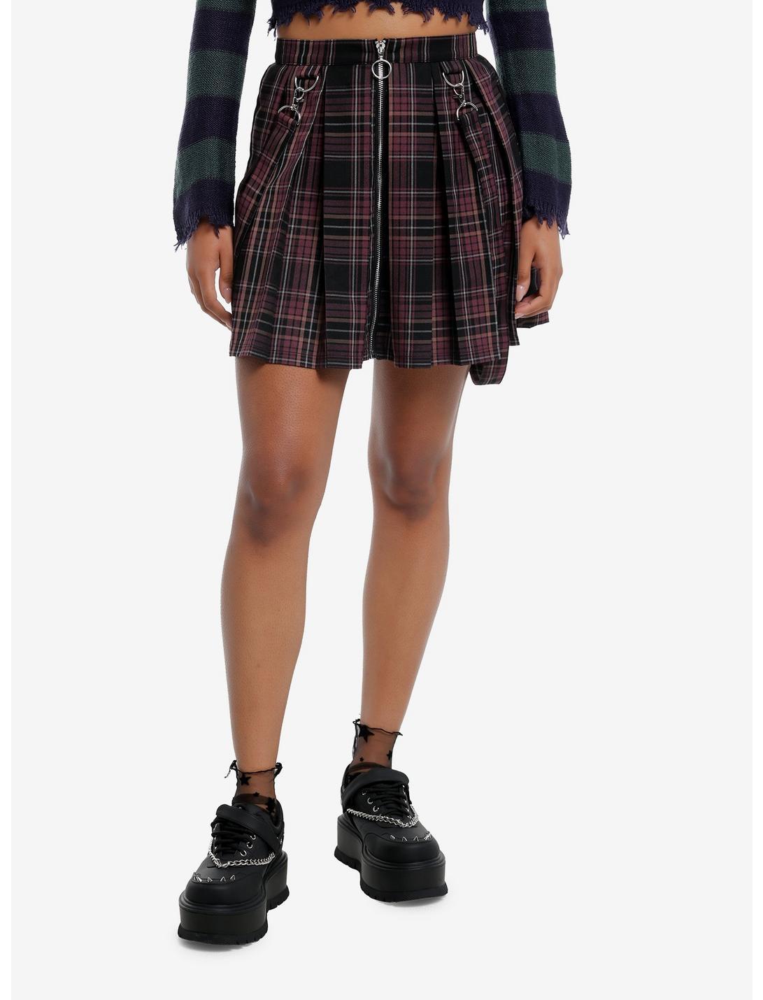 Black & Purple Plaid Zipper Suspender Skirt Product Image