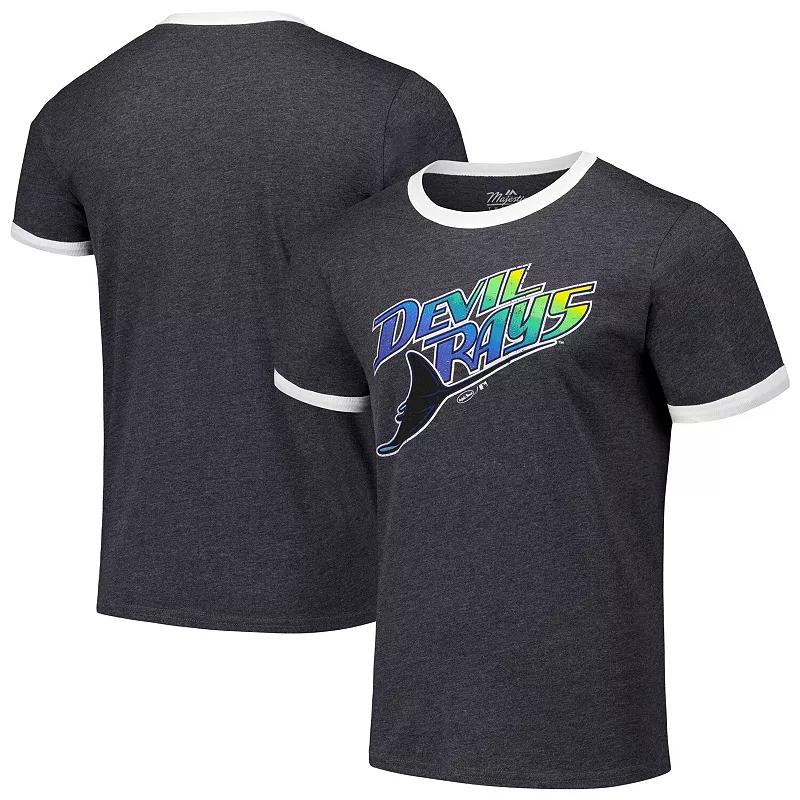 Men's Majestic Threads Black Tampa Bay Rays Ringer Tri-Blend T-Shirt,  Product Image