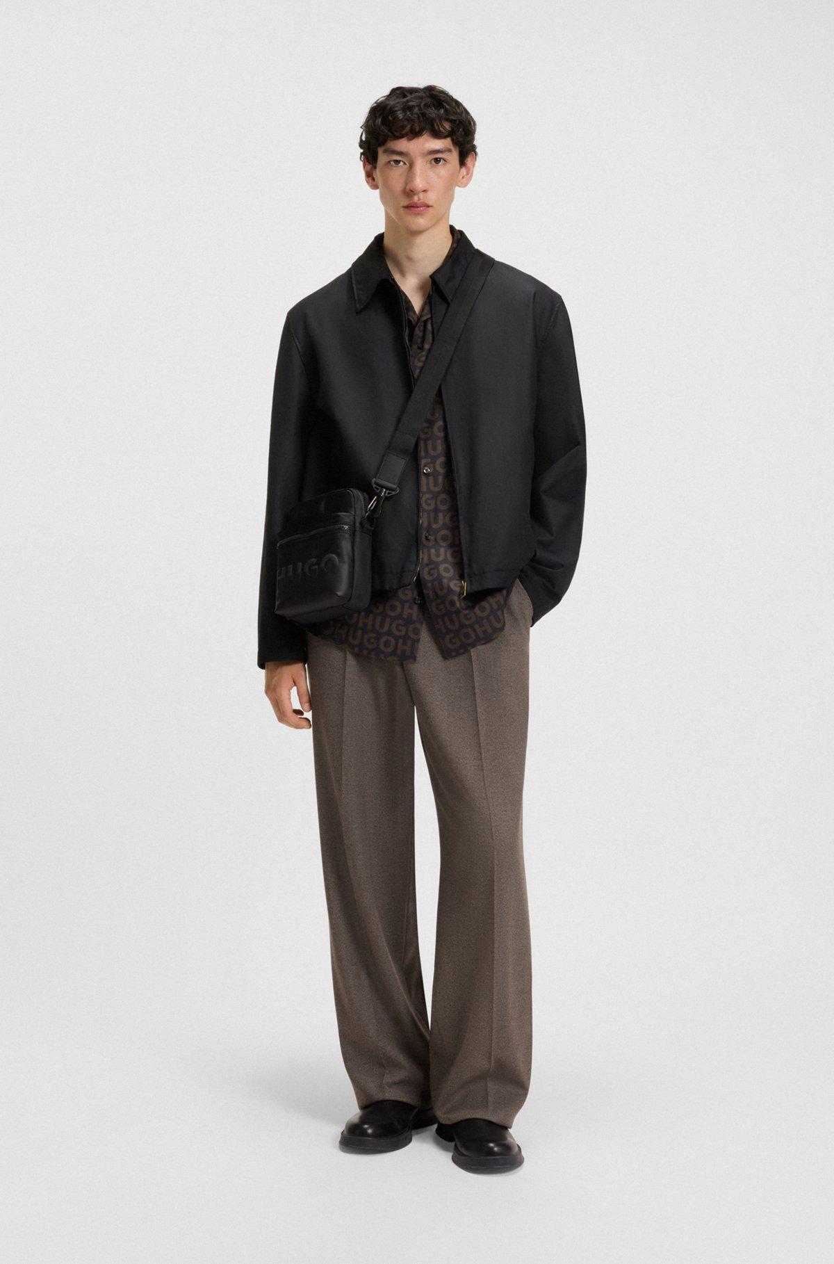 HUGO - Oversize-fit shirt in printed cotton poplin - Brown Product Image