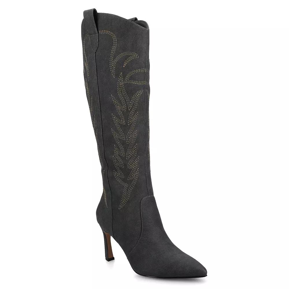 Journee Laramie Women's Stiletto Knee-High Embroidered Boots,  Product Image